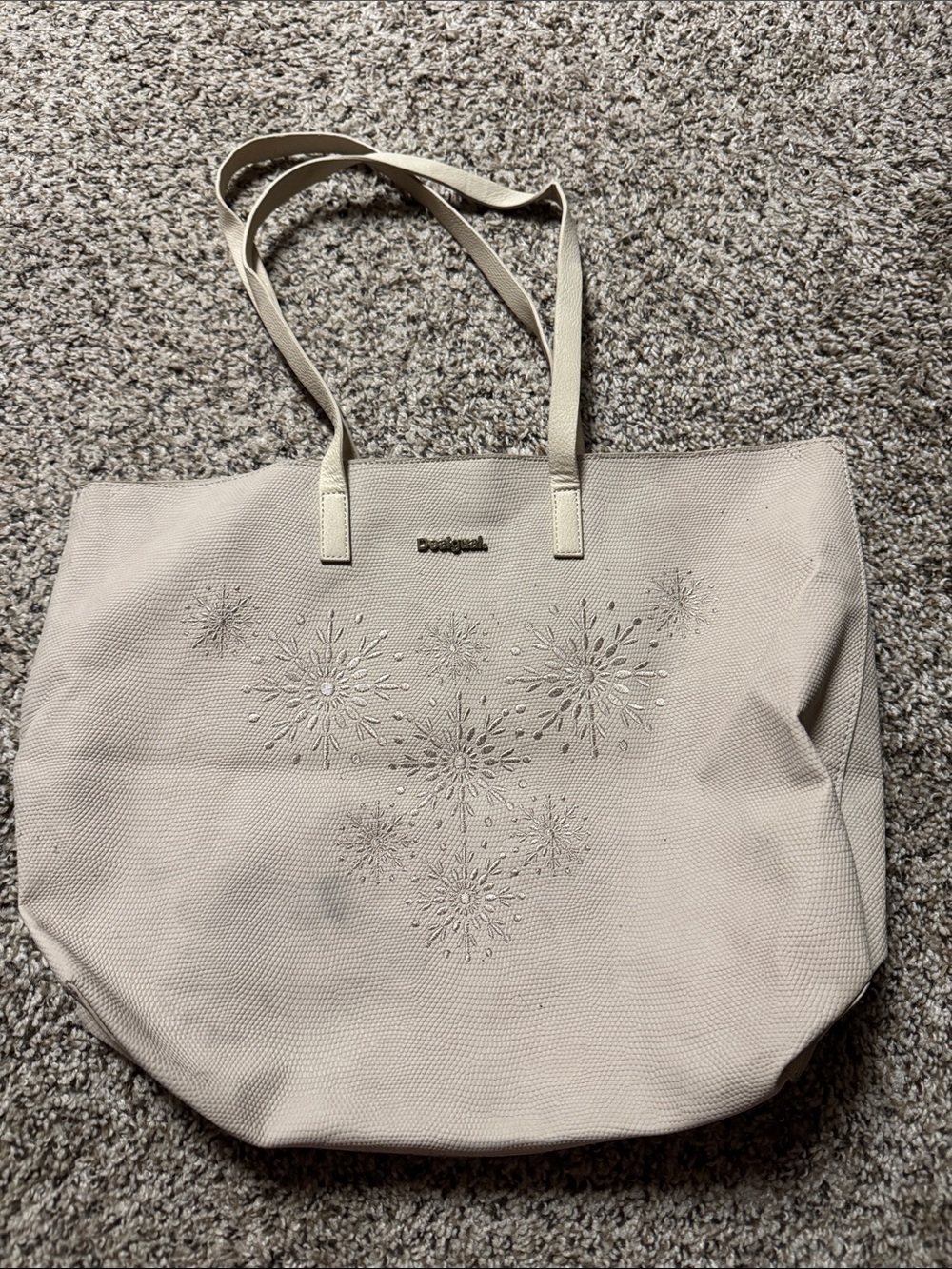 Desigual Beige Embellished Tote Bag with Starburst Detail